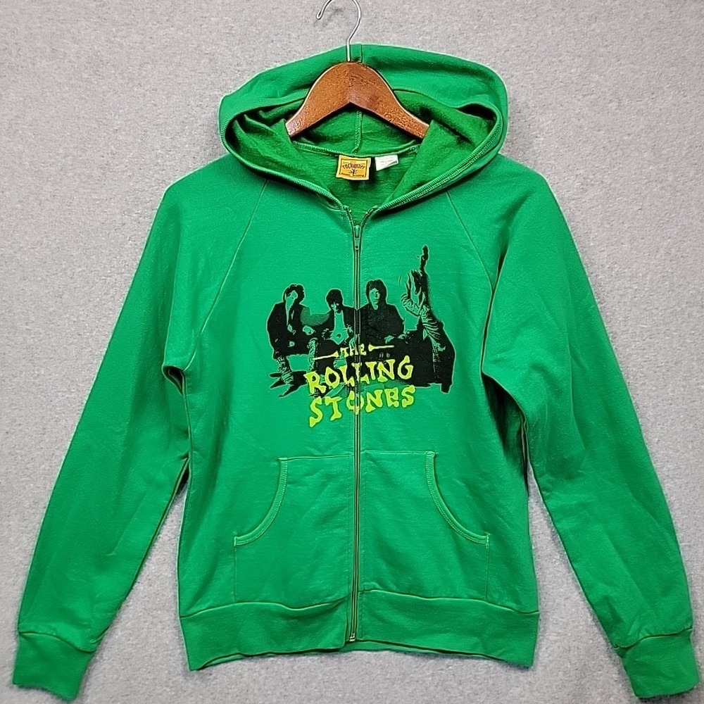 Vtg The Rolling Stones Rockware XL Green Zip Up Hoodie Y2K Soft Fleece Rock Fan
